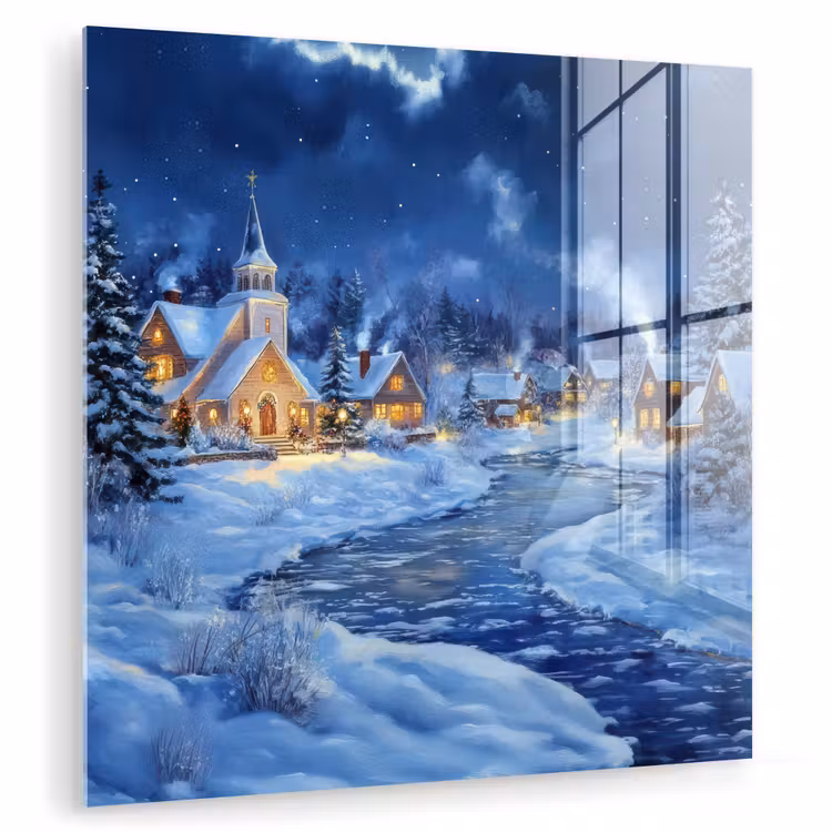 Winteravond - Kerstdorp - Donker plexiglas 5mm klein -zzzproduct_nieuw