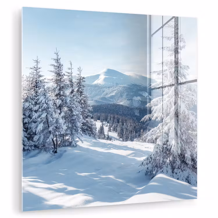 Winterlandschap - Natuur - Berg - Bomen - Sneeuw plexiglas 5mm klein -zzzproduct_nieuw