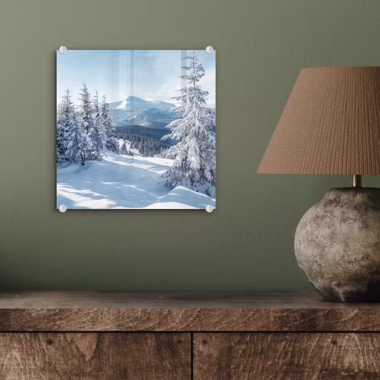 Winterlandschap - Natuur - Berg - Bomen - Sneeuw plexiglas 5mm klein -sfeer3