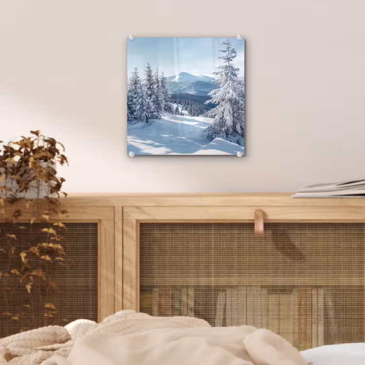 Winterlandschap - Natuur - Berg - Bomen - Sneeuw plexiglas 5mm klein -sfeer4
