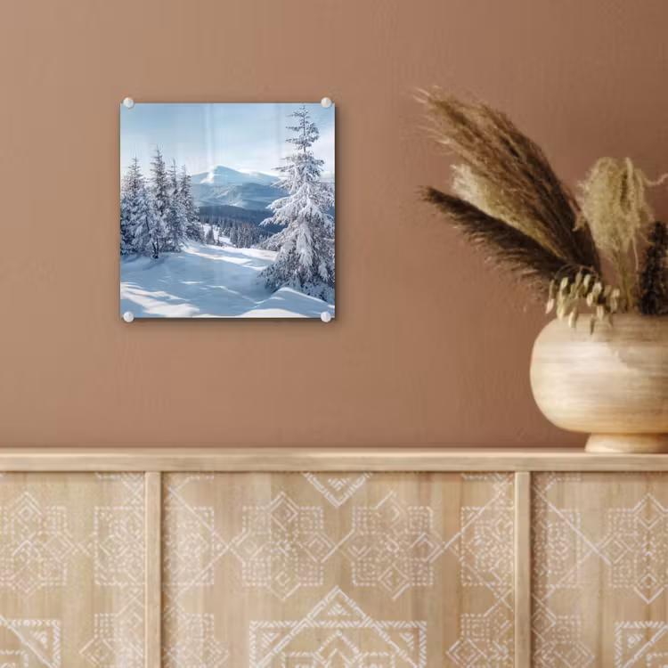 Winterlandschap - Natuur - Berg - Bomen - Sneeuw plexiglas 5mm klein -sfeer5