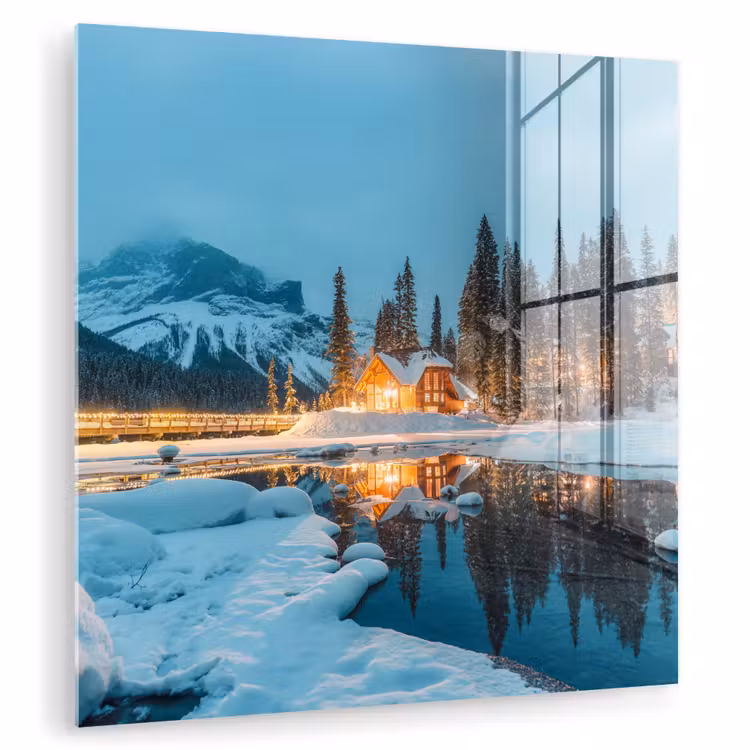 Winterlandschap - Natuur - Huis - Bergen - Sneeuw plexiglas 5mm klein -zzzproduct_nieuw