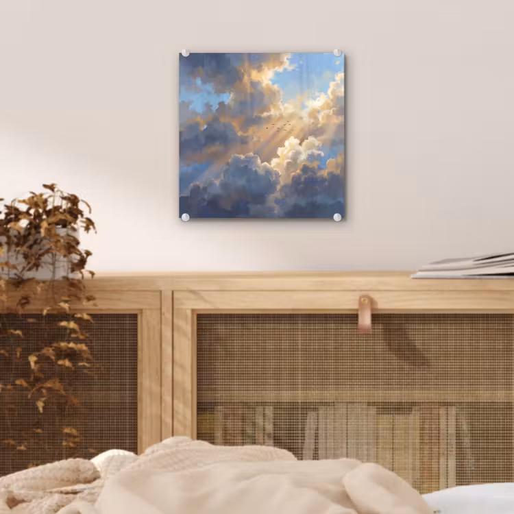 Wolken - Zonnestralen - Natuur - Abstract - Blauw plexiglas 5mm klein -sfeer4