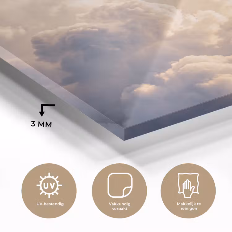 Wolken - Zonnestralen - Natuur - Wit plexiglas 5mm klein -sfeer2