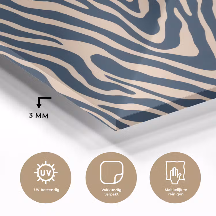 Zebra - Patroon - Blauw - Beige plexiglas 5mm klein 11 -sfeer2