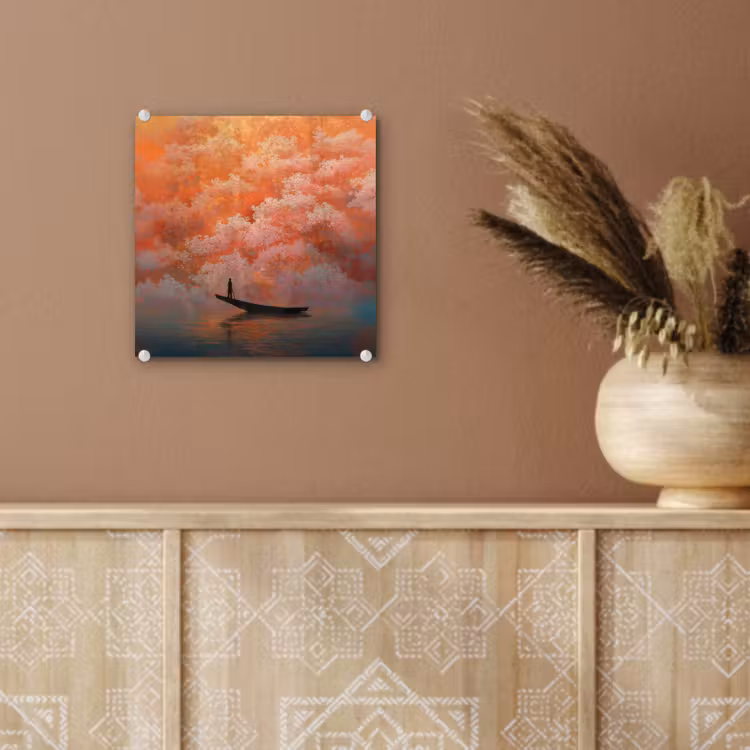 Zee - Boot - Wolken - Oranje plexiglas 5mm klein -sfeer5