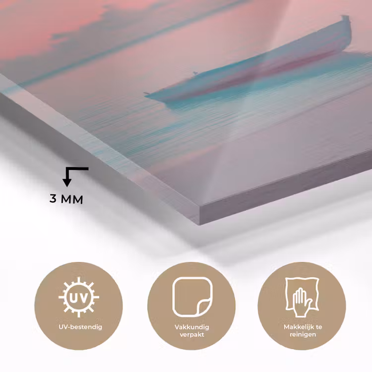 Zee - Boot - Zonsondergang plexiglas 5mm klein -sfeer2