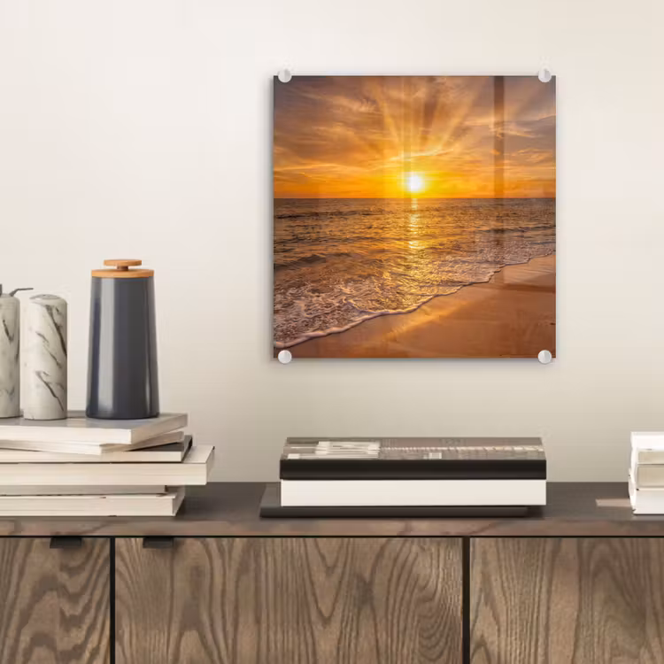 Zee - Zonsondergang - Golven - Kust - Oranje plexiglas 5mm klein -sfeer1