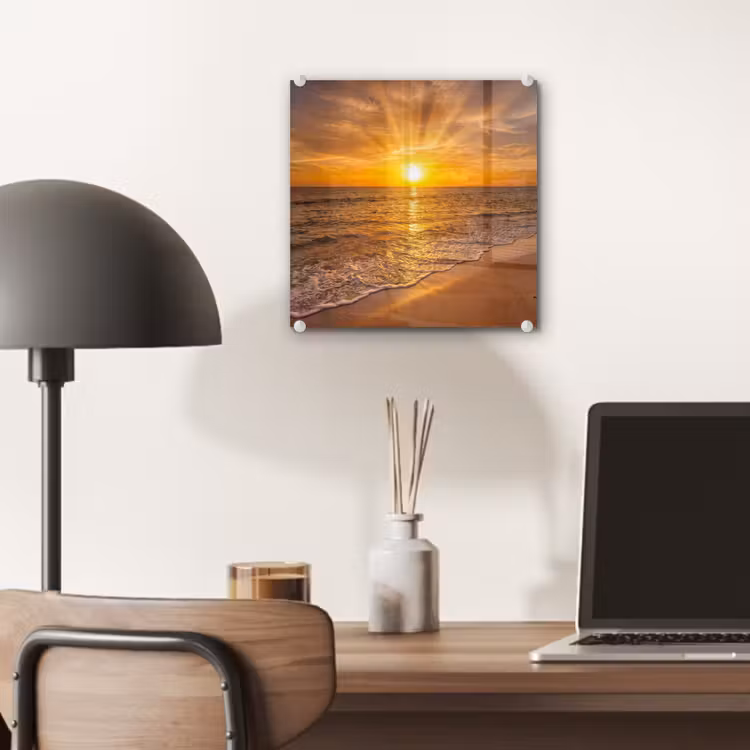 Zee - Zonsondergang - Golven - Kust - Oranje plexiglas 5mm klein -sfeer6