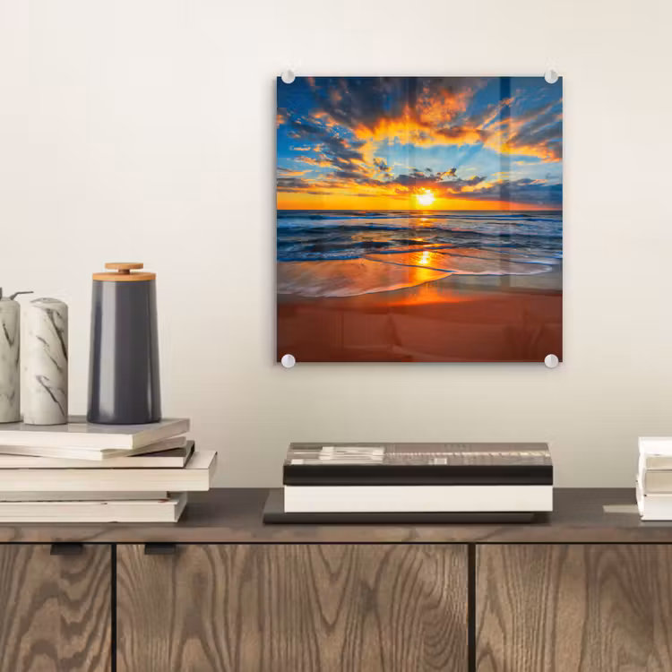 Zee - Zonsondergang - Strand - Wolken - Oranje plexiglas 5mm klein -sfeer1