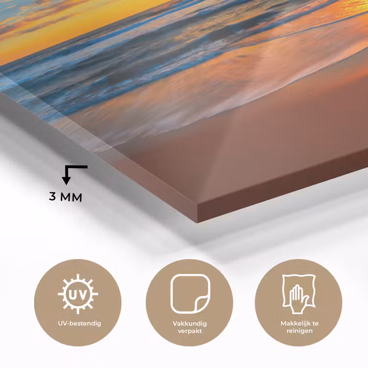 Zee - Zonsondergang - Strand - Wolken - Oranje plexiglas 5mm klein -sfeer2