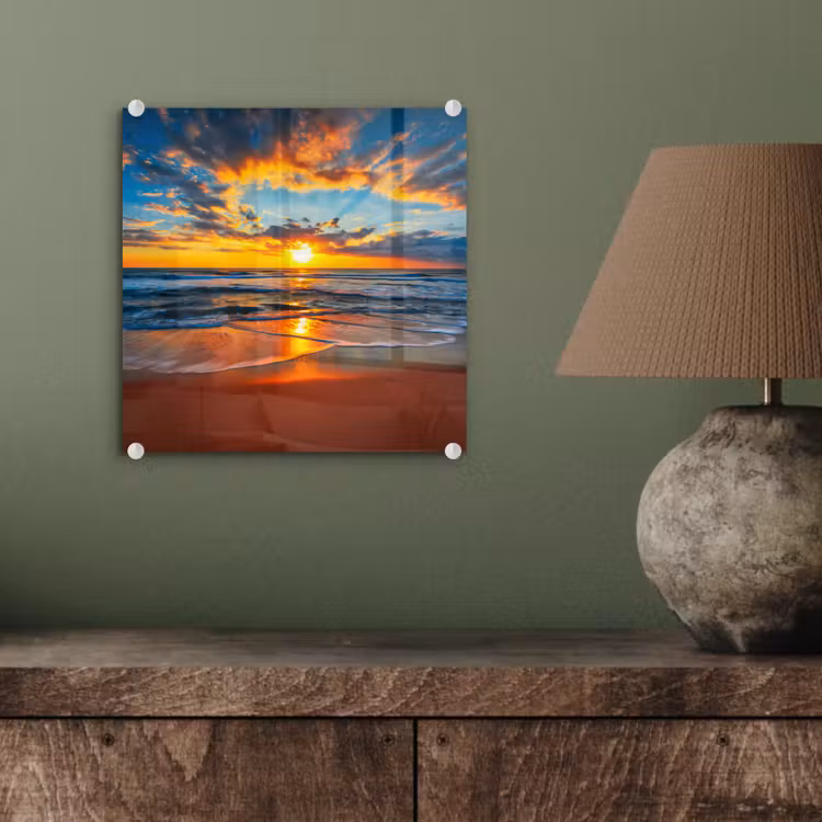 Zee - Zonsondergang - Strand - Wolken - Oranje plexiglas 5mm klein -sfeer3