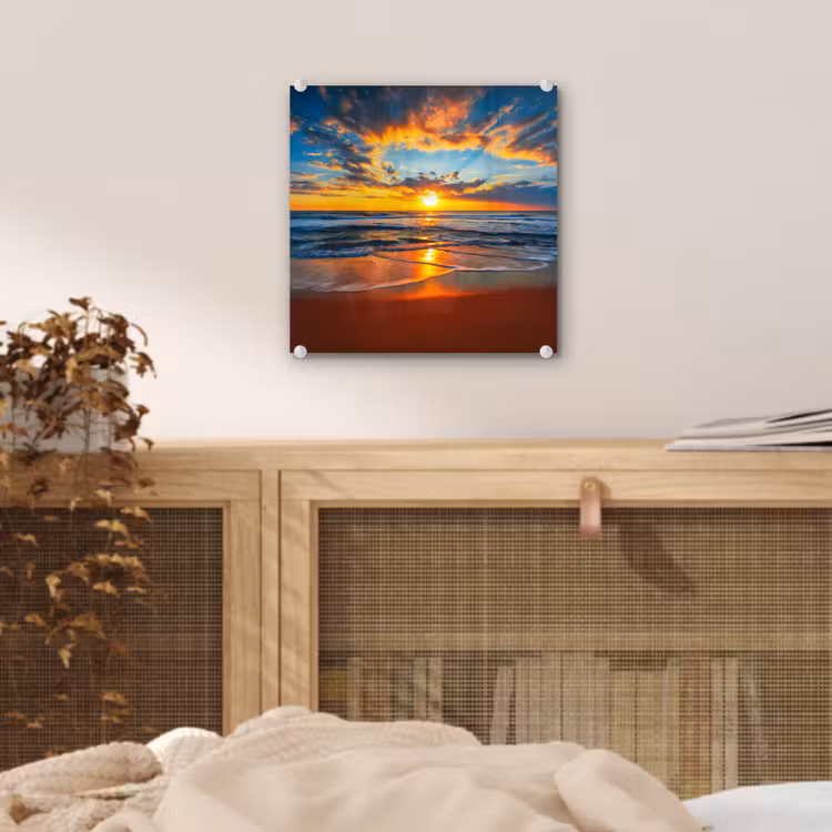 Zee - Zonsondergang - Strand - Wolken - Oranje plexiglas 5mm klein -sfeer4