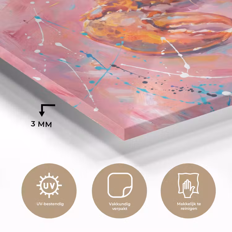 Zeeleven - Kreeft - Spatters - Abstract - Roze plexiglas 5mm klein -sfeer2