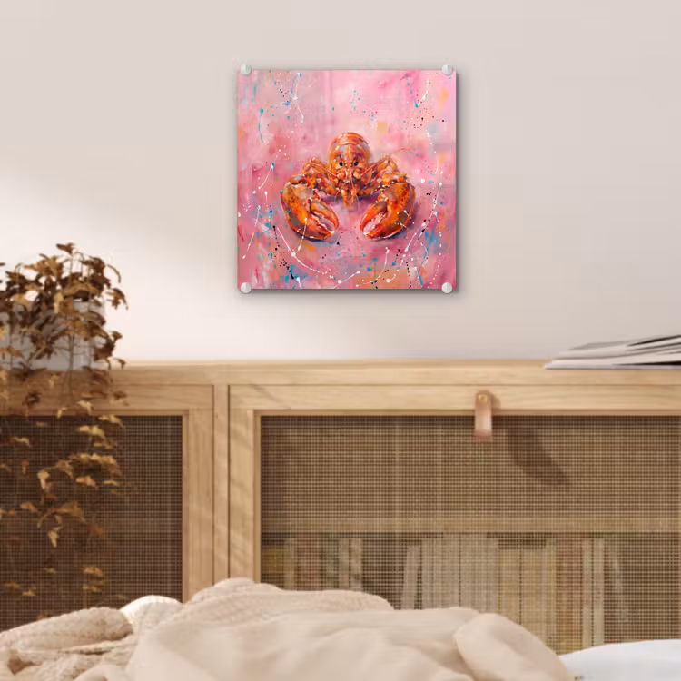 Zeeleven - Kreeft - Spatters - Abstract - Roze plexiglas 5mm klein -sfeer4
