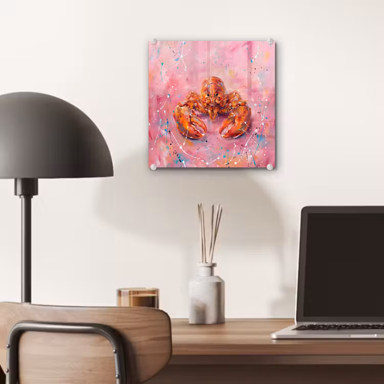 Zeeleven - Kreeft - Spatters - Abstract - Roze plexiglas 5mm klein -sfeer6