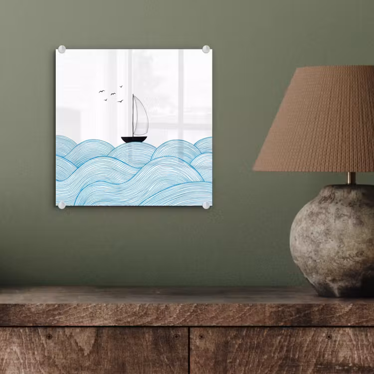 Zeilboot - Golven - Zee - Illustratie - Blauw plexiglas 5mm klein -sfeer3