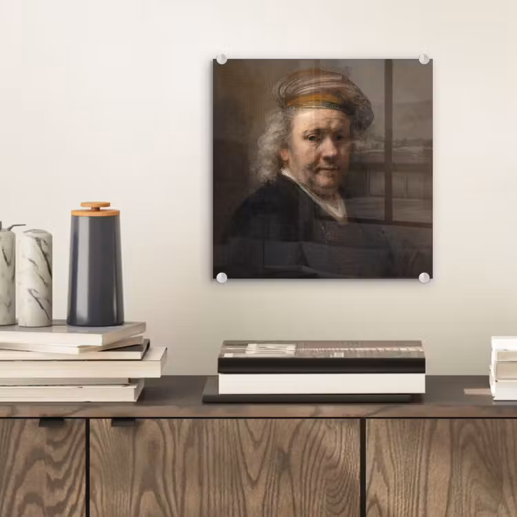 Zelfportret - Schilderij van Rembrandt van Rijn plexiglas 5mm klein -sfeer1