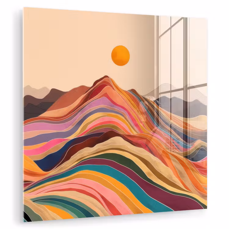 Zon - Kleurrijk landschap - Bergen plexiglas 5mm klein -zzzproduct_nieuw