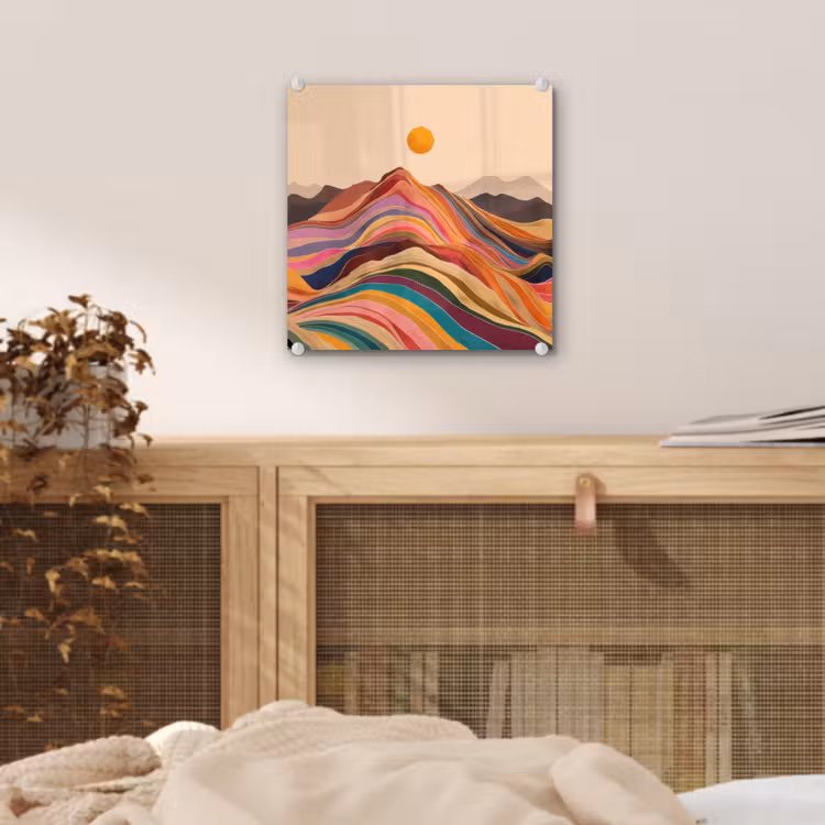 Zon - Kleurrijk landschap - Bergen plexiglas 5mm klein -sfeer4