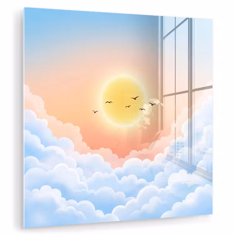 Zon - Vogels - Lucht - Natuur - Geel plexiglas 5mm klein -zzzproduct_nieuw