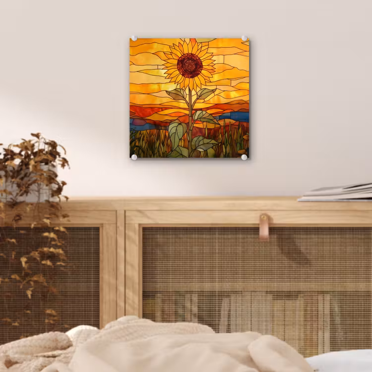 Zonnebloem - Mozaïek - Zonsondergang - Geel plexiglas 5mm klein -sfeer4