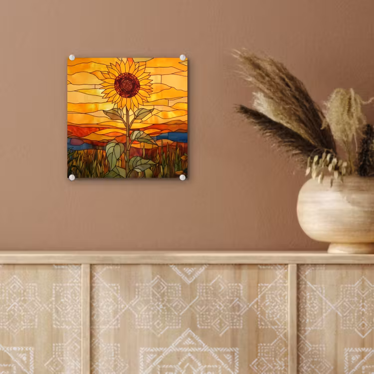 Zonnebloem - Mozaïek - Zonsondergang - Geel plexiglas 5mm klein -sfeer5