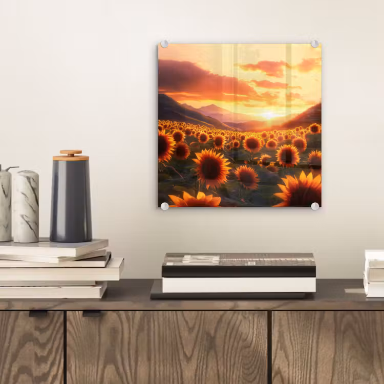 Zonnebloemen - Zonsondergang - Landschap plexiglas 5mm klein -sfeer1