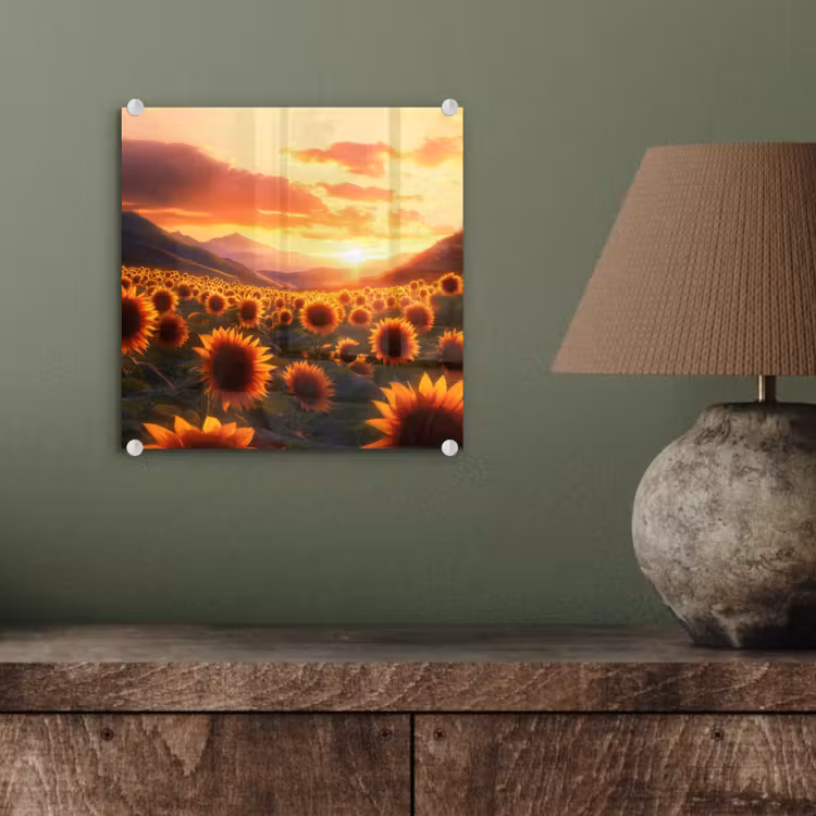 Zonnebloemen - Zonsondergang - Landschap plexiglas 5mm klein -sfeer3