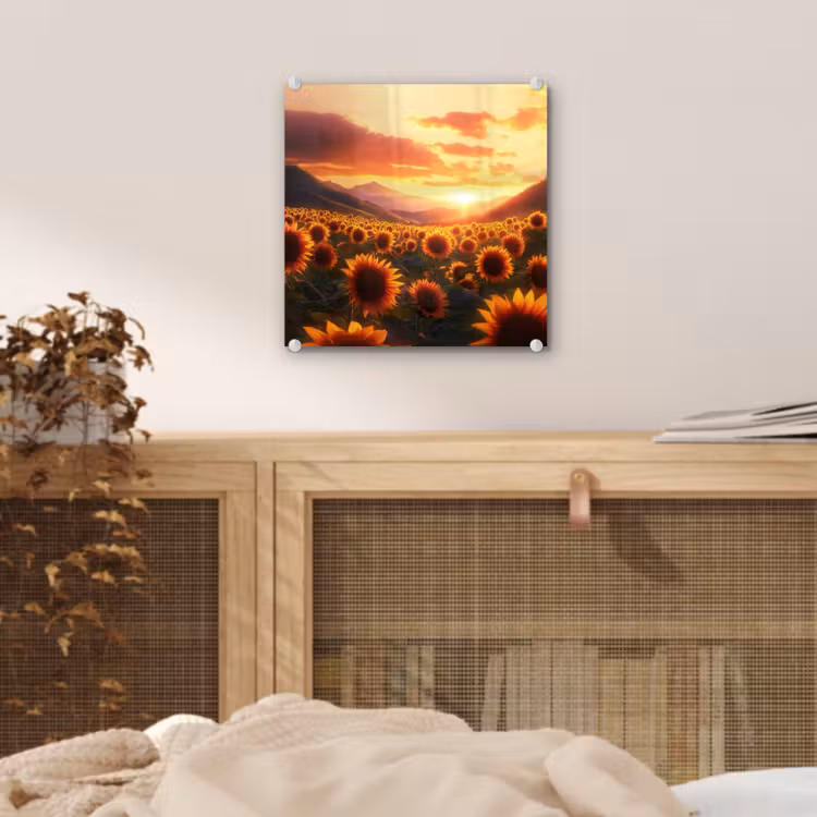 Zonnebloemen - Zonsondergang - Landschap plexiglas 5mm klein -sfeer4