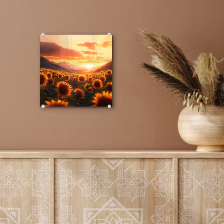 Zonnebloemen - Zonsondergang - Landschap plexiglas 5mm klein -sfeer5