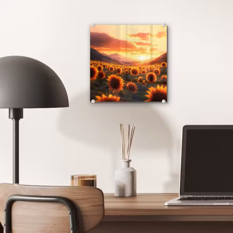 Zonnebloemen - Zonsondergang - Landschap plexiglas 5mm klein -sfeer6