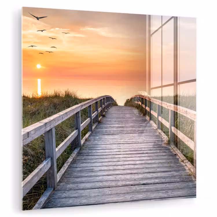 Zonsonderang - Zee - Pad - Gras - Duin - Vogels plexiglas 5mm klein -zzzproduct_nieuw