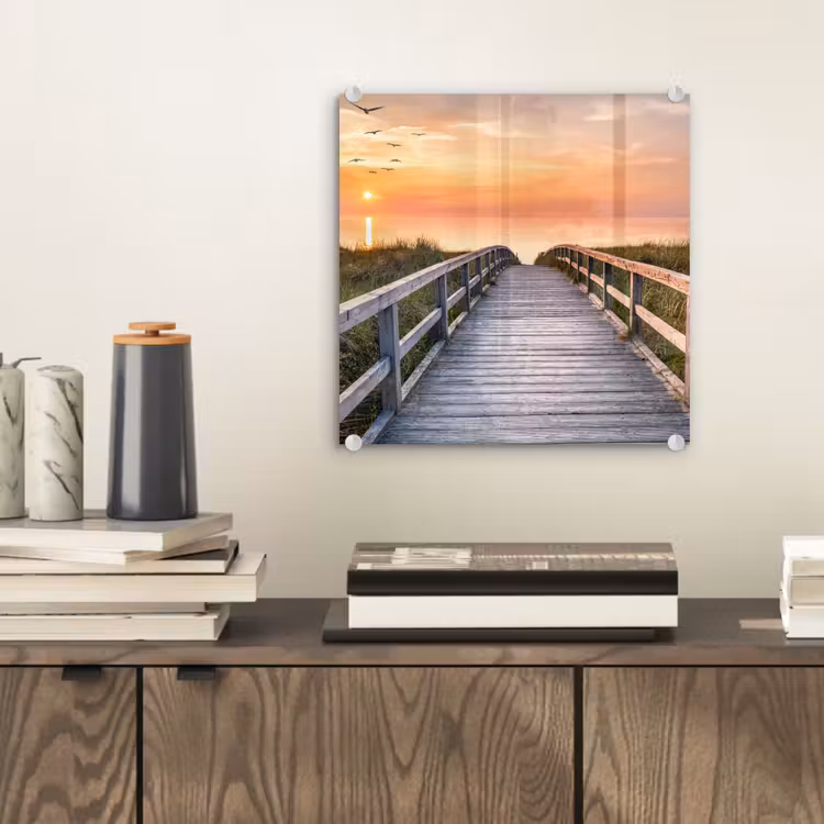 Zonsonderang - Zee - Pad - Gras - Duin - Vogels plexiglas 5mm klein -sfeer1
