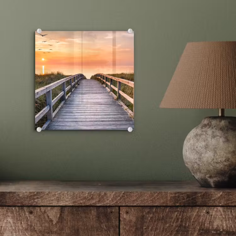 Zonsonderang - Zee - Pad - Gras - Duin - Vogels plexiglas 5mm klein -sfeer3