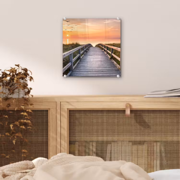 Zonsonderang - Zee - Pad - Gras - Duin - Vogels plexiglas 5mm klein -sfeer4
