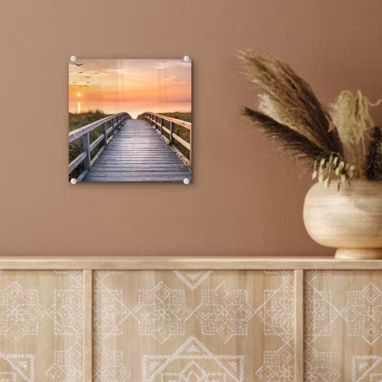 Zonsonderang - Zee - Pad - Gras - Duin - Vogels plexiglas 5mm klein -sfeer5