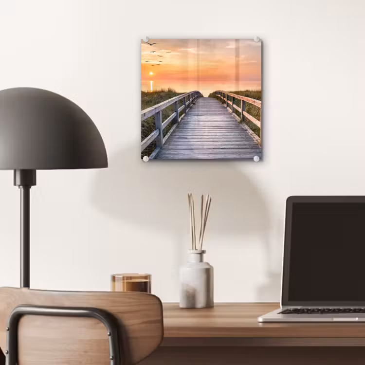 Zonsonderang - Zee - Pad - Gras - Duin - Vogels plexiglas 5mm klein -sfeer6