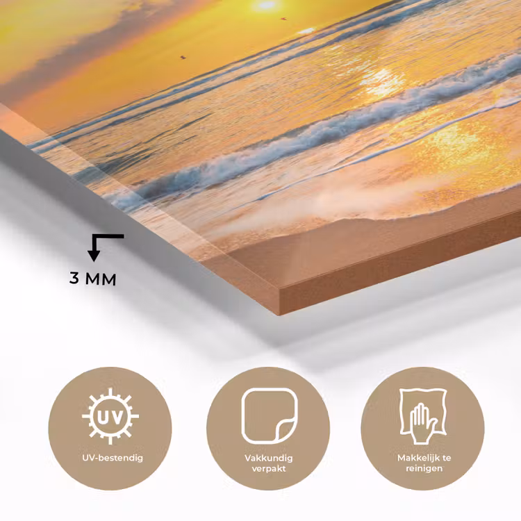 Zonsondergang - Strand - Zee - Wolken - Oranje plexiglas 5mm klein -sfeer2