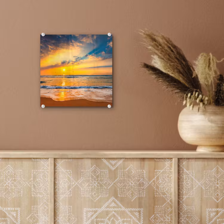 Zonsondergang - Strand - Zee - Wolken - Oranje plexiglas 5mm klein -sfeer5