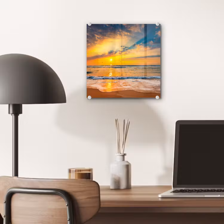 Zonsondergang - Strand - Zee - Wolken - Oranje plexiglas 5mm klein -sfeer6