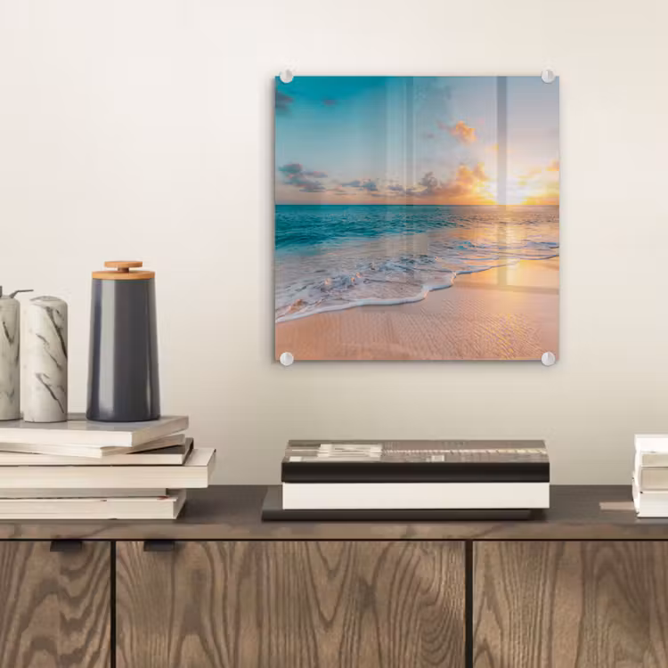 Zonsondergang - Strand - Zee - Zomer - Blauw plexiglas 5mm klein -sfeer1