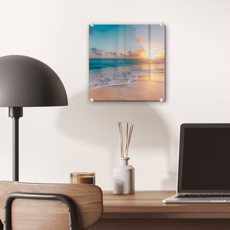 Zonsondergang - Strand - Zee - Zomer - Blauw plexiglas 5mm klein -sfeer6