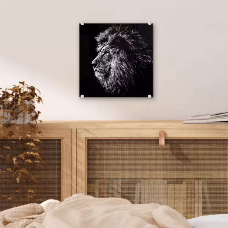 Zwart Wit - Leeuw - Kop - Dieren plexiglas 5mm klein -sfeer4