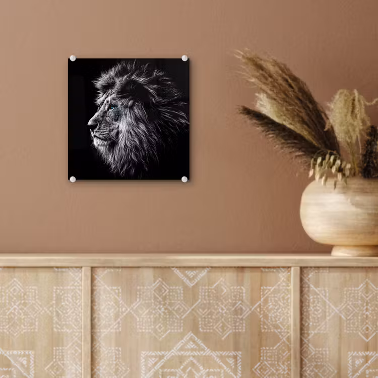 Zwart Wit - Leeuw - Kop - Dieren plexiglas 5mm klein -sfeer5