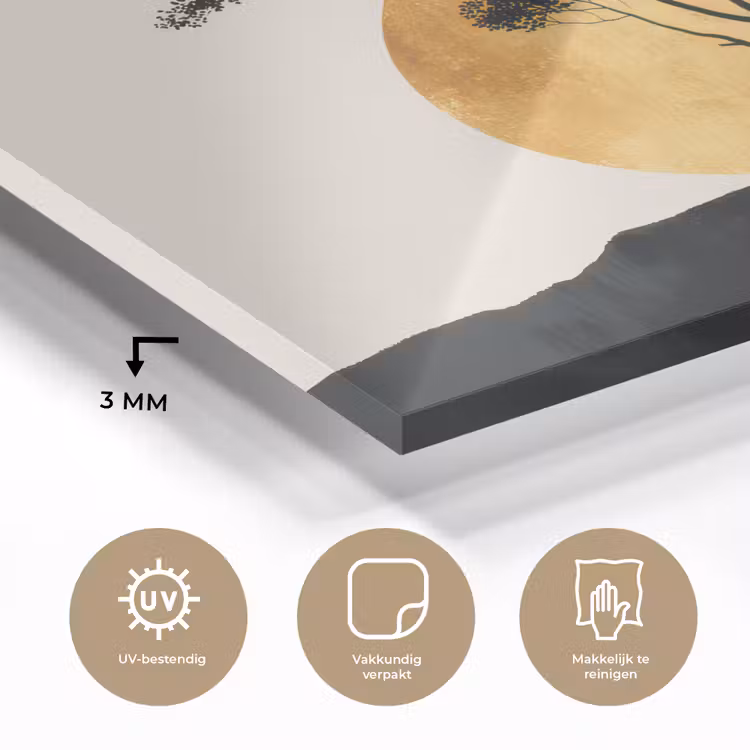 Zwarte boom - Gouden cirkel - Heuvel plexiglas 5mm klein -sfeer2