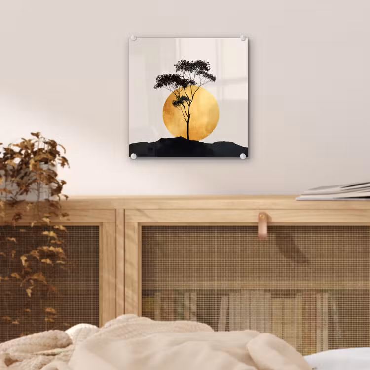 Zwarte boom - Gouden cirkel - Heuvel plexiglas 5mm klein -sfeer4