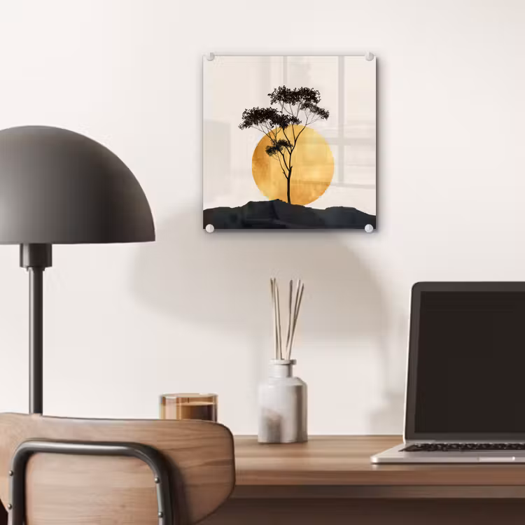 Zwarte boom - Gouden cirkel - Heuvel plexiglas 5mm klein -sfeer6