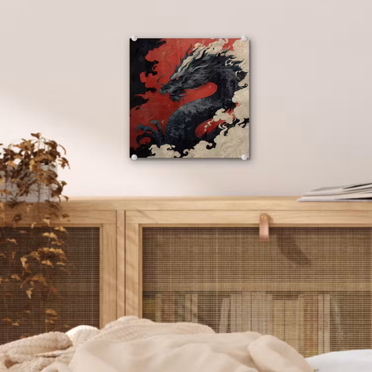 Zwarte draak - Rookwolken - Rood plexiglas 5mm klein -sfeer4