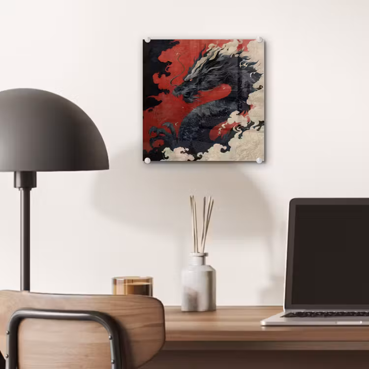 Zwarte draak - Rookwolken - Rood plexiglas 5mm klein -sfeer6